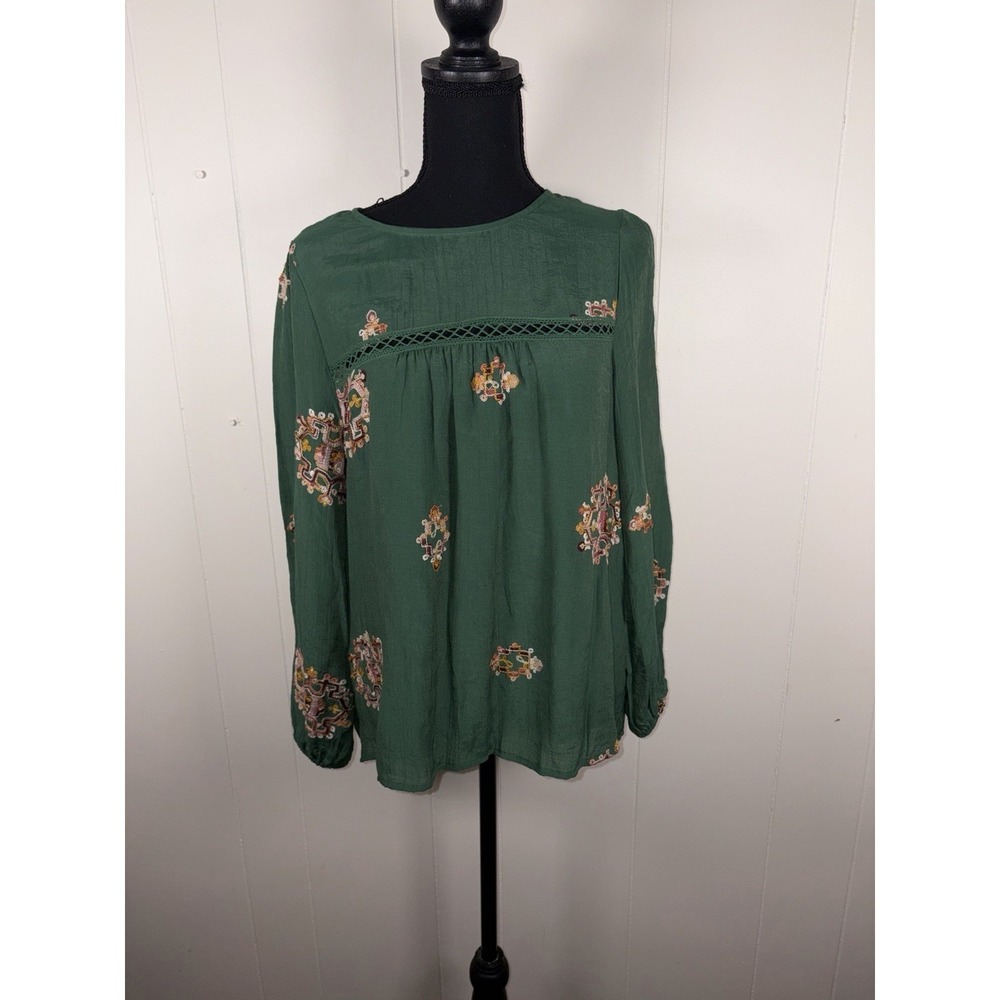 Anthropologie Figueroa & Flower‎ Boho Embroidered Long Sleeve Blouse Size PL